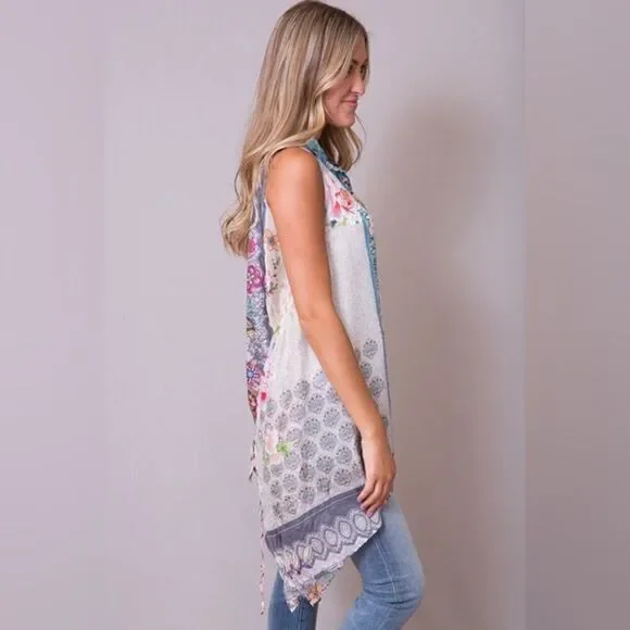 Johnny Was Floral Rayon Drawstring Tunic M